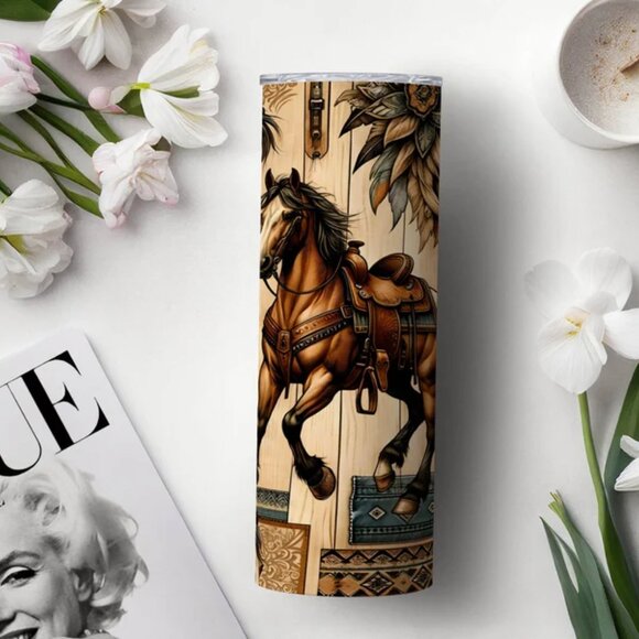 Horses Lovers Tumbler Drinkware Gift Set, Travel Mug, Personalized (optional) - Picture 5 of 5